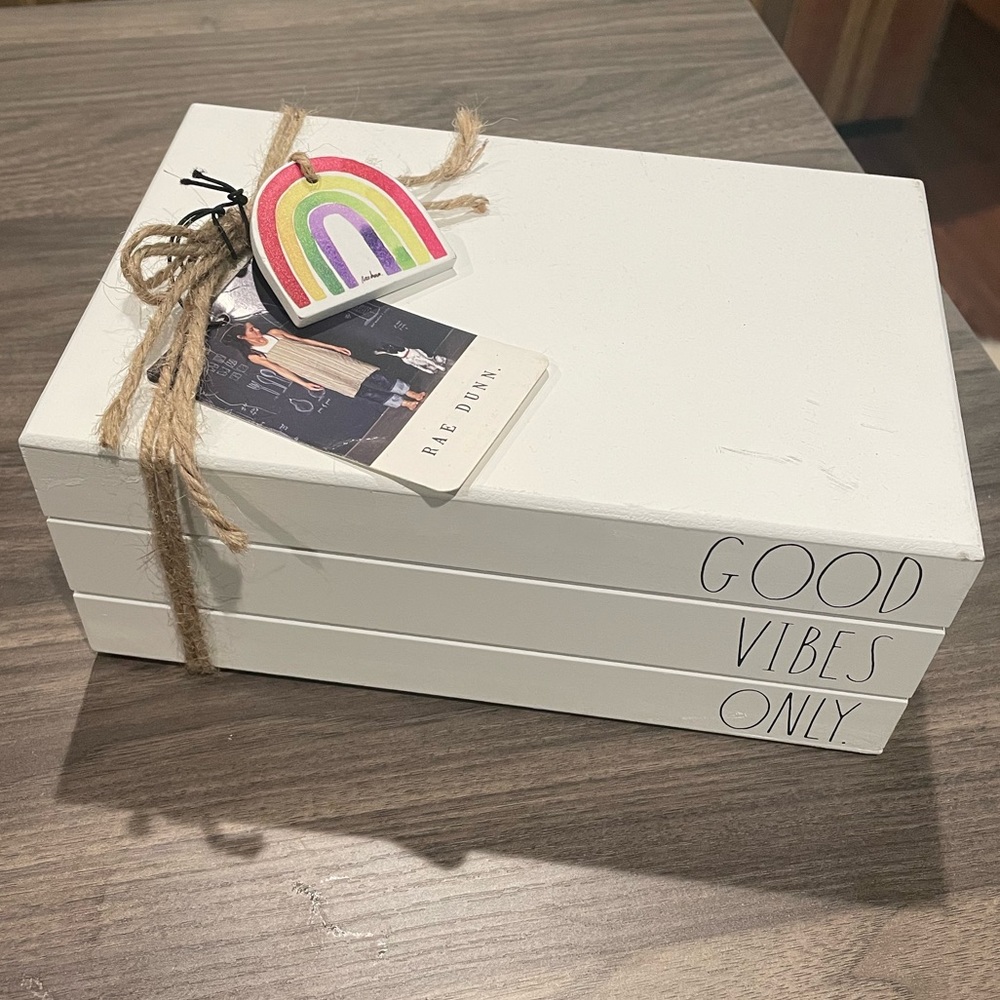 NWT Rae Dunn "Good Vibes Only" Wooden Fake Decor Books